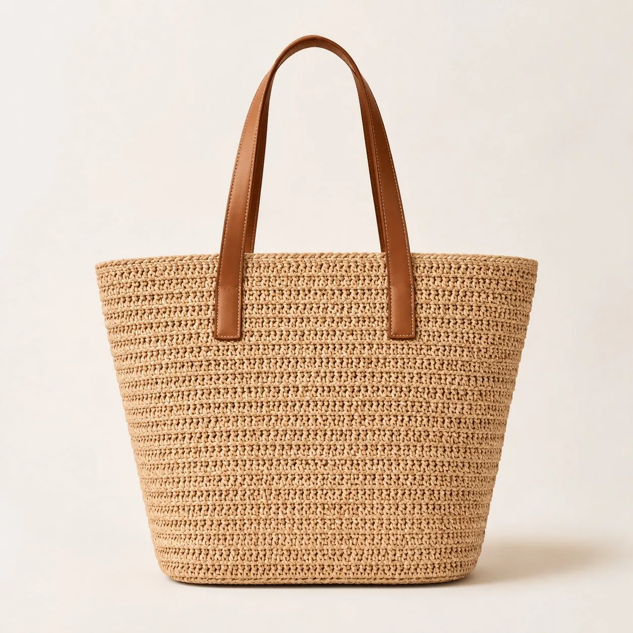 Bolso tote de rafia natural con asas de piel