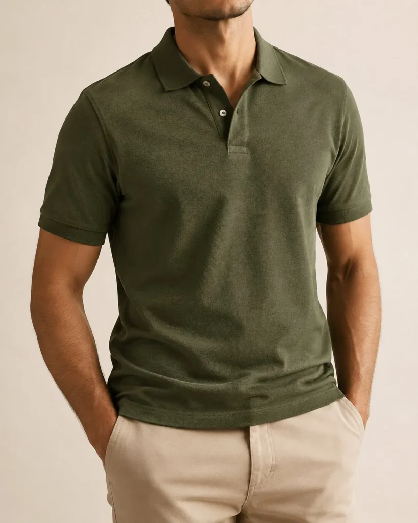 Polo de piqué de algodón verde oliva