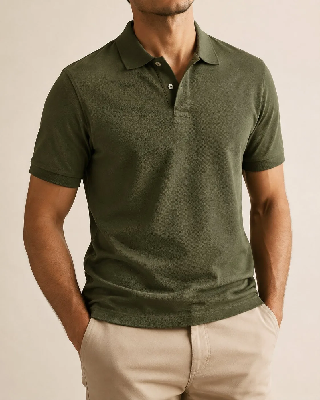 Polo de piqué de algodón verde oliva